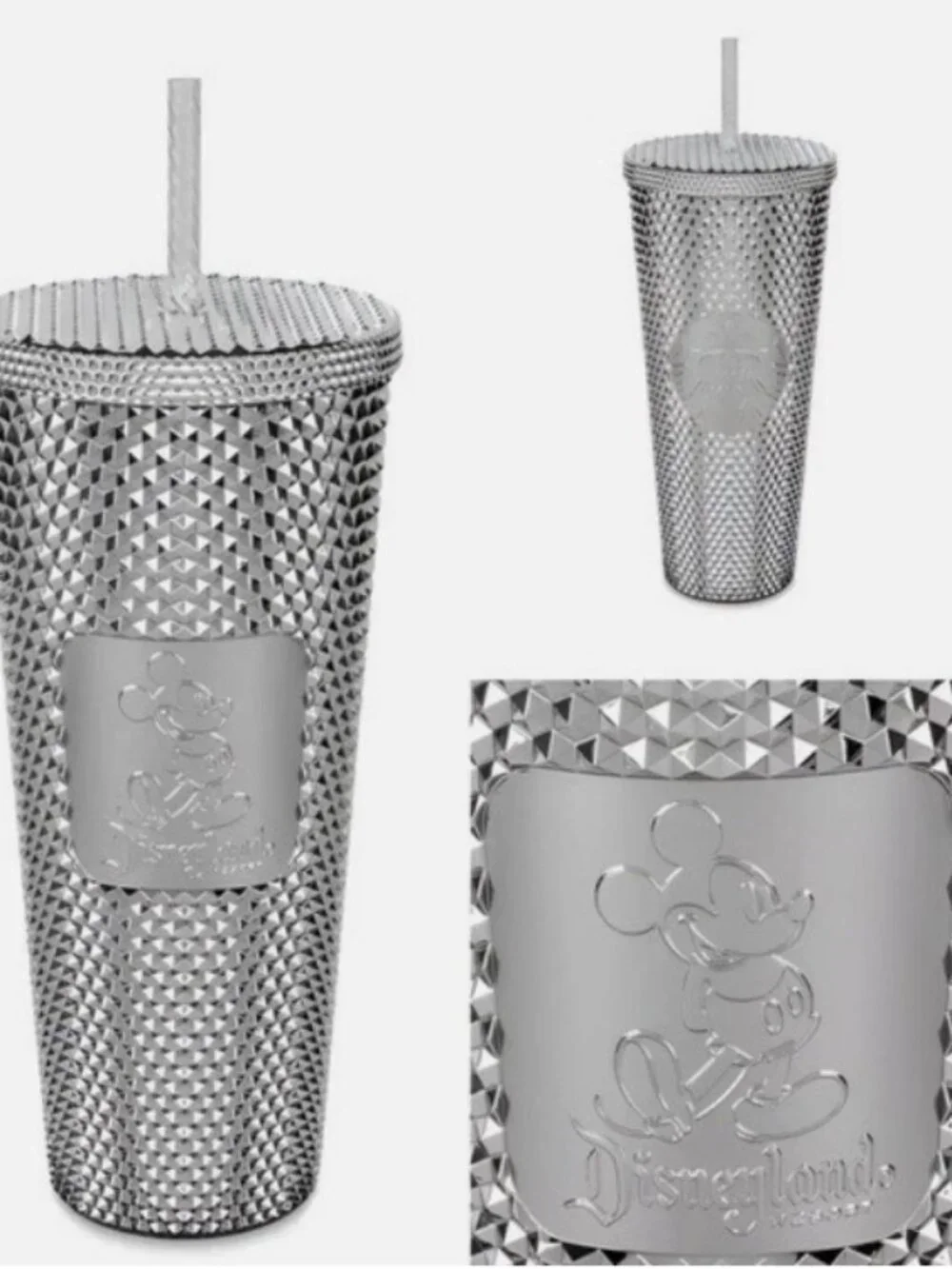 Disney Parks Silver Chrome Studded Disneyland X Starbucks Venti Tumbler NIB NWT